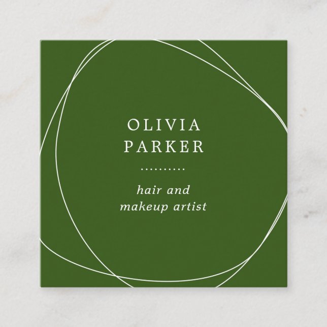 Weißer Abstrakter Kreis| Waldgrün Quadratische Visitenkarte (Vorderseite)