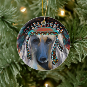 Weißer Afghanischer Windhund Keramik Ornament