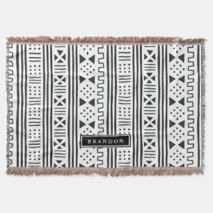 Weißer Afrikaner MudCloth des Schwarz- inspirier Decke