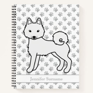 Weißer Alaskan Klee Kai Cartoon-Hund & Benutzerdef Notizbuch