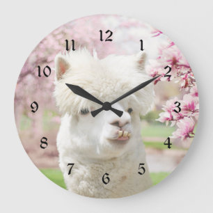 Weißer Alpaca Große Wanduhr