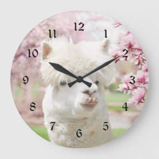 Weißer Alpaca Große Wanduhr
