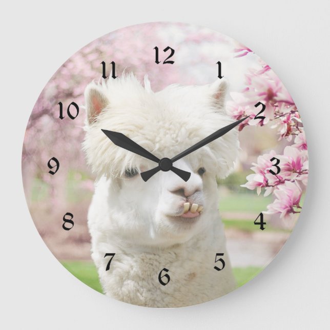 Weißer Alpaca Große Wanduhr (Vorderseite)