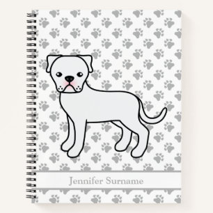 Weißer Amerikanischer Bulldogge Süßer Cartoon-Hund Notizbuch
