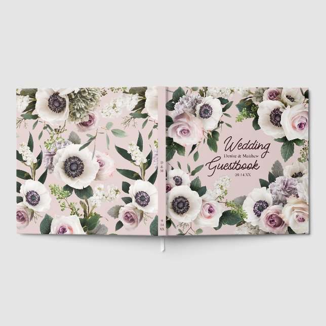 Weißer Anemon auf Mauve Chalk Gästebuch (Voll)