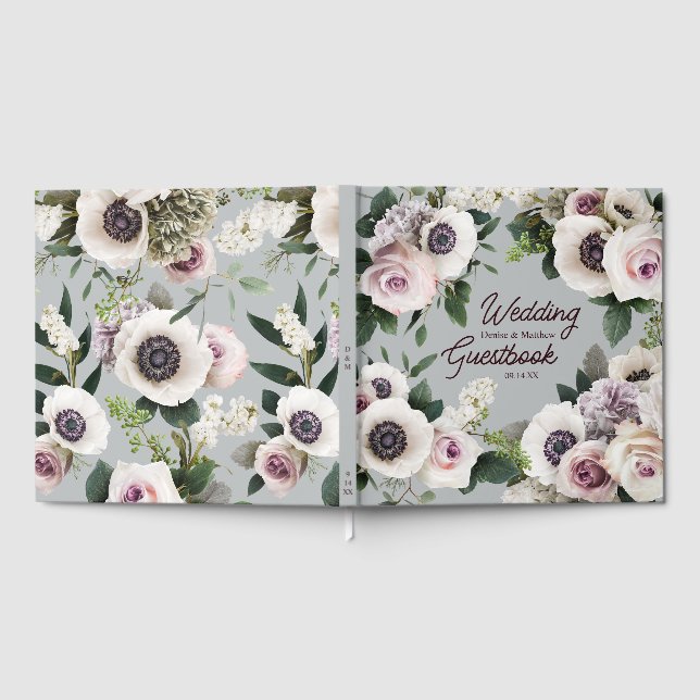 Weißer Anemon auf Northern Droplet Grau Gästebuch (Voll)