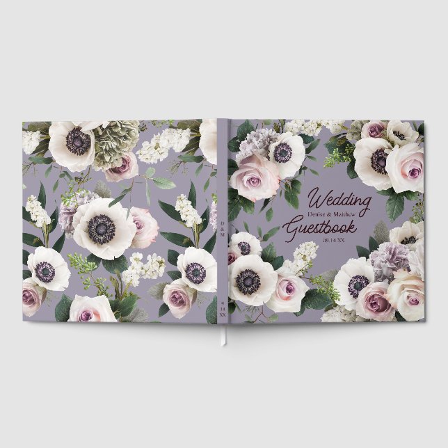 Weißer Anemon auf Northern Droplet Grau Gästebuch (Voll)