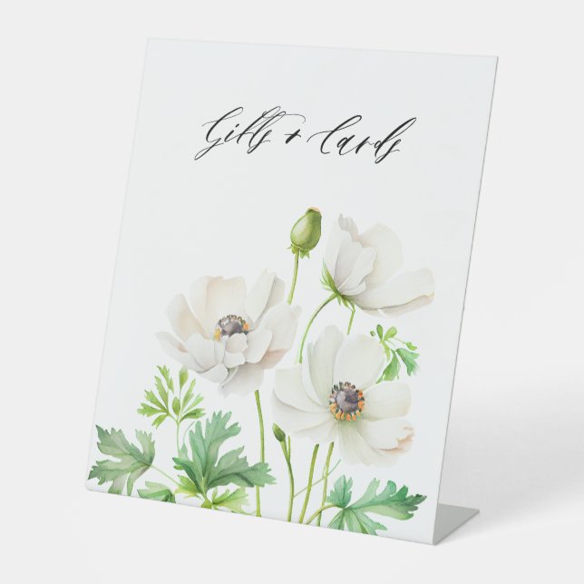 Weißer Anemone Blume Geschenke und Karten Sockelschild (Vorderseite)