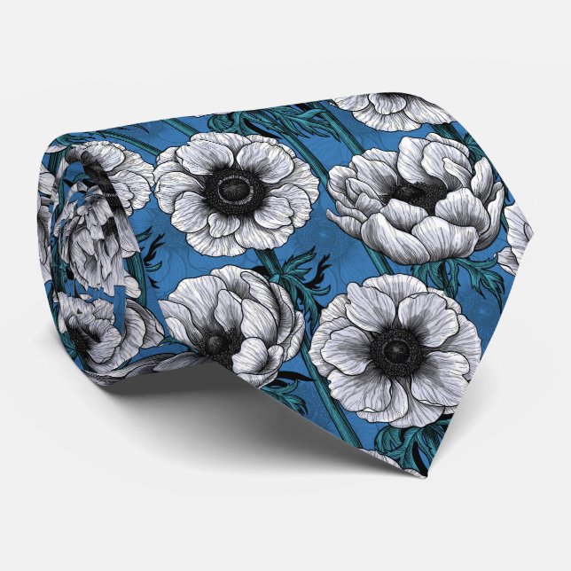 Weißer Anemongarten Krawatte (Gerollt)