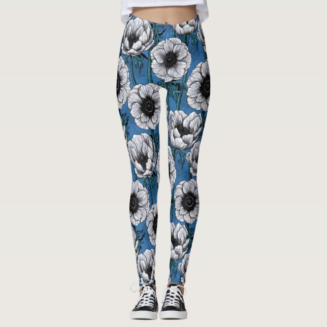Weißer Anemongarten Leggings (Vorderseite)