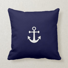 Weißer Anker auf einem Navy Throw Kissen