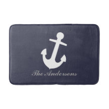 Weißer Anker auf Marine-Blau, personalisiertes See