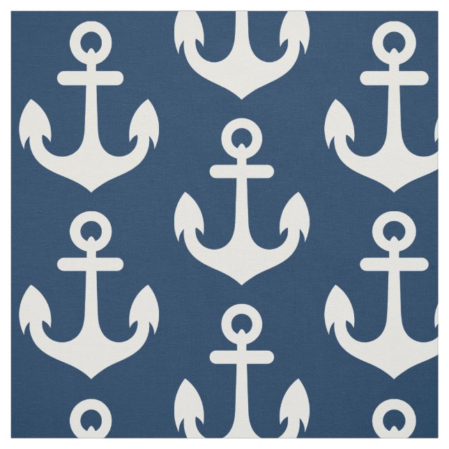 Weißer Anker auf Navy Blue Background Pattern Stoff (Muster)