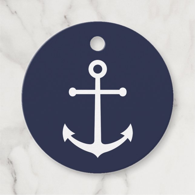 Weißer Anker auf Navy Blue Geschenkanhänger (Vorderseite)