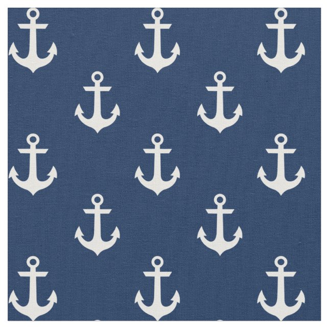 Weißer Anker auf Navy Blue Stoff (Nahaufnahme)