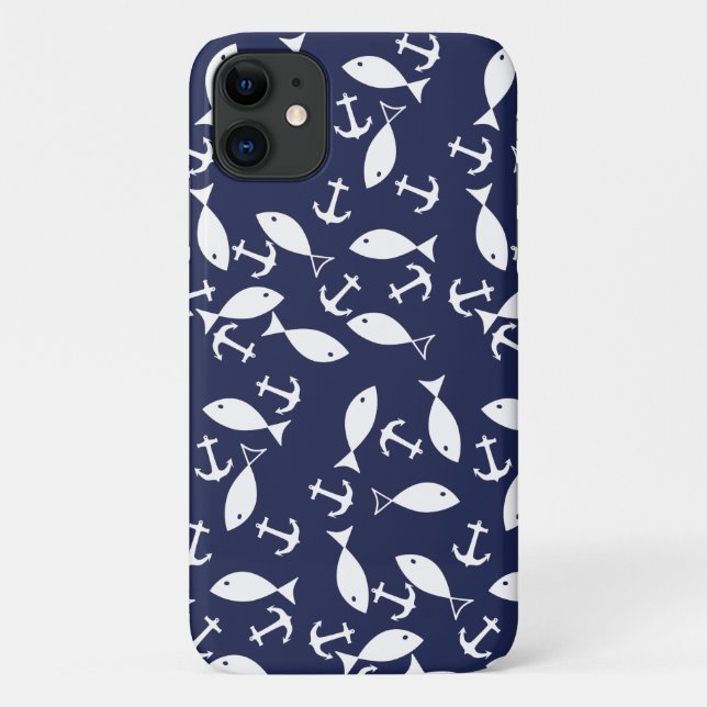 Weißer Anker Blauer Hintergrund Captain Sea Fish Case-Mate iPhone Hülle (Rückseite)