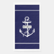 Weißer Anker, Linien und Name auf marineblauen Was