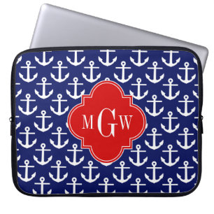 Weißer Anker Navy Blau, Red 3 Initial Monogramm Laptopschutzhülle