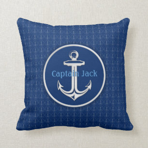 Weißer Anker Navy Blue Anchors Pattern Kissen