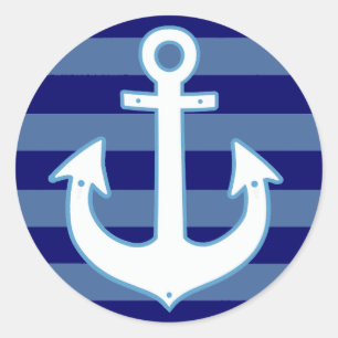 Weißer Anker und blaue Streifen Runder Aufkleber
