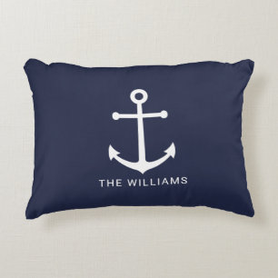Weißer Anker und Individuelle Name auf Navy Blue Dekokissen