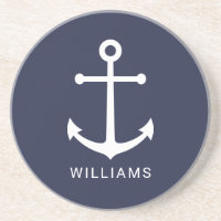 Weißer Anker und Individuelle Name auf Navy Blue