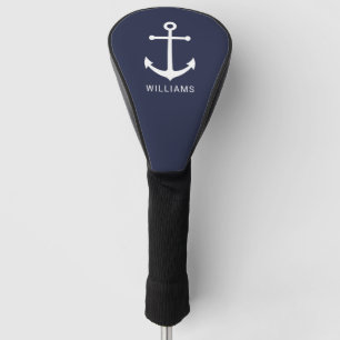 Weißer Anker und Individuelle Name auf Navy Blue Golf Headcover