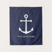 Weißer Anker und Individuelle Name auf Navy Blue