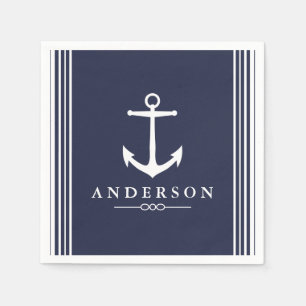 Weißer Anker und Navy Blau PERSONALISIERT Serviette