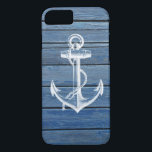 Weißer Anker und Vintages blaues Holz Case-Mate iPhone Hülle<br><div class="desc">Ein weißer Anker und Vintagen verblaßten blauen hölzernen Platten. Ein populärer Entwurf auf hölzernem Beschaffenheitshintergrund. Das perfekte einzigartige Geschenk für jede Gelegenheit</div>