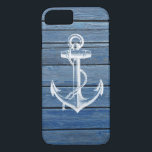Weißer Anker und Vintages blaues Holz Case-Mate iPhone Hülle<br><div class="desc">Ein weißer Anker und Vintagen verblaßten blauen hölzernen Platten. Ein populärer Entwurf auf hölzernem Beschaffenheitshintergrund. Das perfekte einzigartige Geschenk für jede Gelegenheit</div>