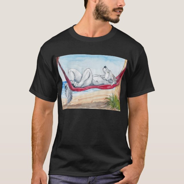 Weißer anthro Wolf, der Sommer in der Hängematte T-Shirt (Vorderseite)