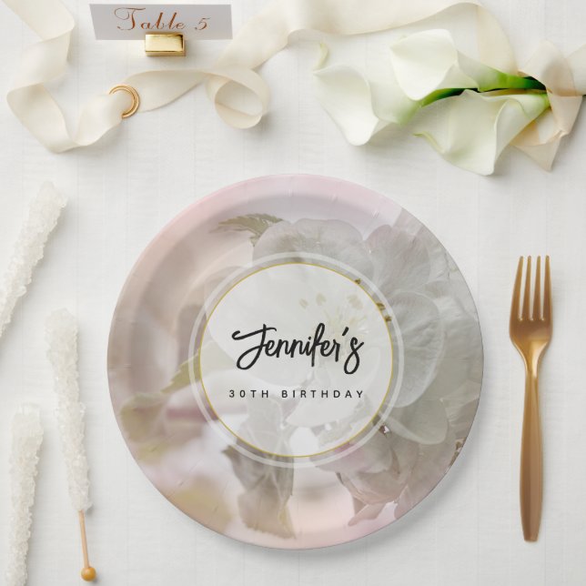 Weißer Apfelblütenfotografie Geburtstag Pappteller (Hochzeit)