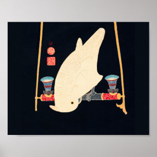 Weißer Ara Vintage Vogel Japanischer Holzschnitt Poster