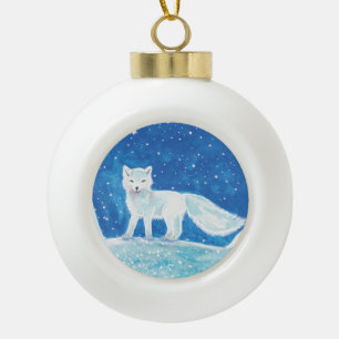 Weißer arktischer Fox im Winter Keramik Kugel-Ornament
