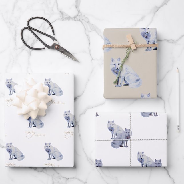 Weißer arktischer Fox Weihnachten Geschenkpapier Set (Vorderseite)