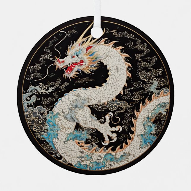 Weißer asiatischer Drache und Wolken Ornament Aus Metall (Vorderseite)