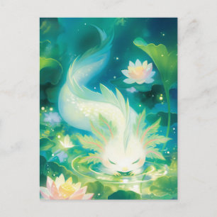 Weißer Axolotl im magischen funkelnden Lotus-Teich Postkarte