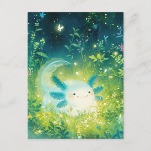 Weißer Axolotl im magischen funkelnden Nachtgarten Postkarte