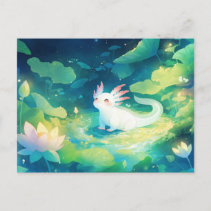 Weißer Axolotl im magischen nächtlichen Lotus-Teic Postkarte