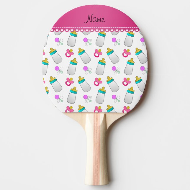 Weißer Babyflaschen-Geklapper-NamensSchnuller Tischtennis Schläger (Vorderseite)