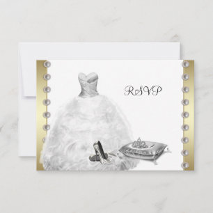 Weißer Ballkleid-hoher Absatz beschuht weißes RSVP Karte