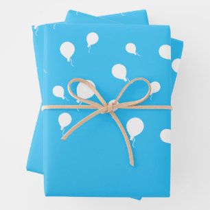 Weißer Balloon auf Pastel Blue Geschenkpapier Set