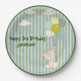 Weißer Bär mit Balloons Grüne rustikale Typografie Pappteller