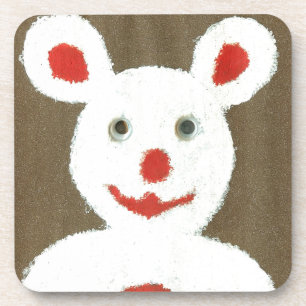 Weißer Bär mit Roter Nase, Mund und Ohren (Santa) Getränkeuntersetzer