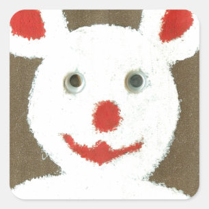 Weißer Bär mit Roter Nase, Mund und Ohren (Santa) Quadratischer Aufkleber