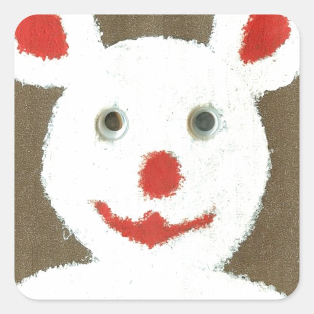 Weißer Bär mit Roter Nase, Mund und Ohren (Santa) Quadratischer Aufkleber (Vorderseite)