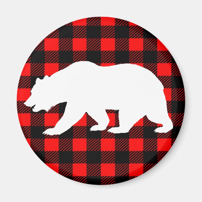 Weißer Bär und rustikaler Schwarzer Buffalo Karo K Magnet (Vorne)