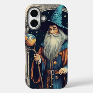 Weißer Bart Blaue Mütze Magischer Zauberer Vintage iPhone 16 Hülle