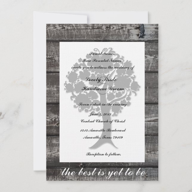 Weißer Baum-graue hölzerne Einladung (Vorderseite)